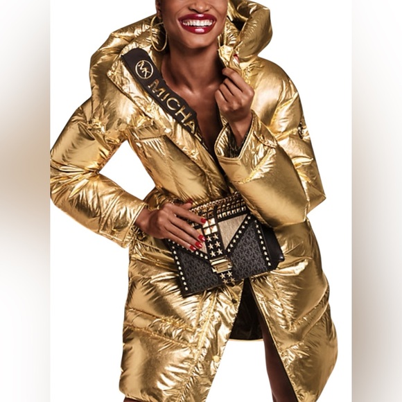 00342025 NWT Michael Kors Metallic Gold Puffer Coat. - Picture 1 of 2